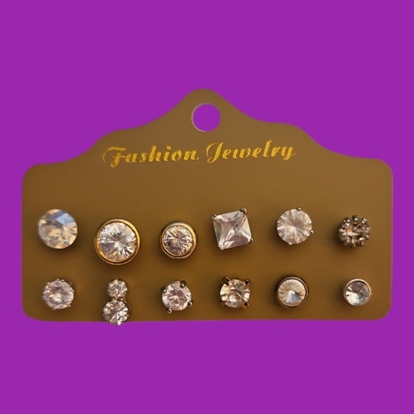 Twelve Assorted Crystal Post Earrings - Picture 1 of 4